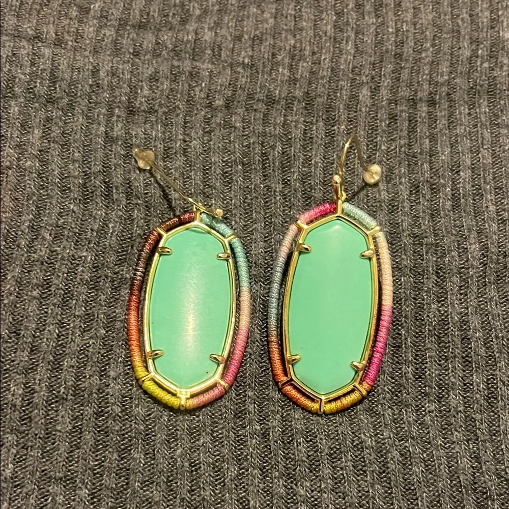 Kendra Scott Mint Green Oval Drop Earrings with Multicolor Thread - Picture 2 of 2